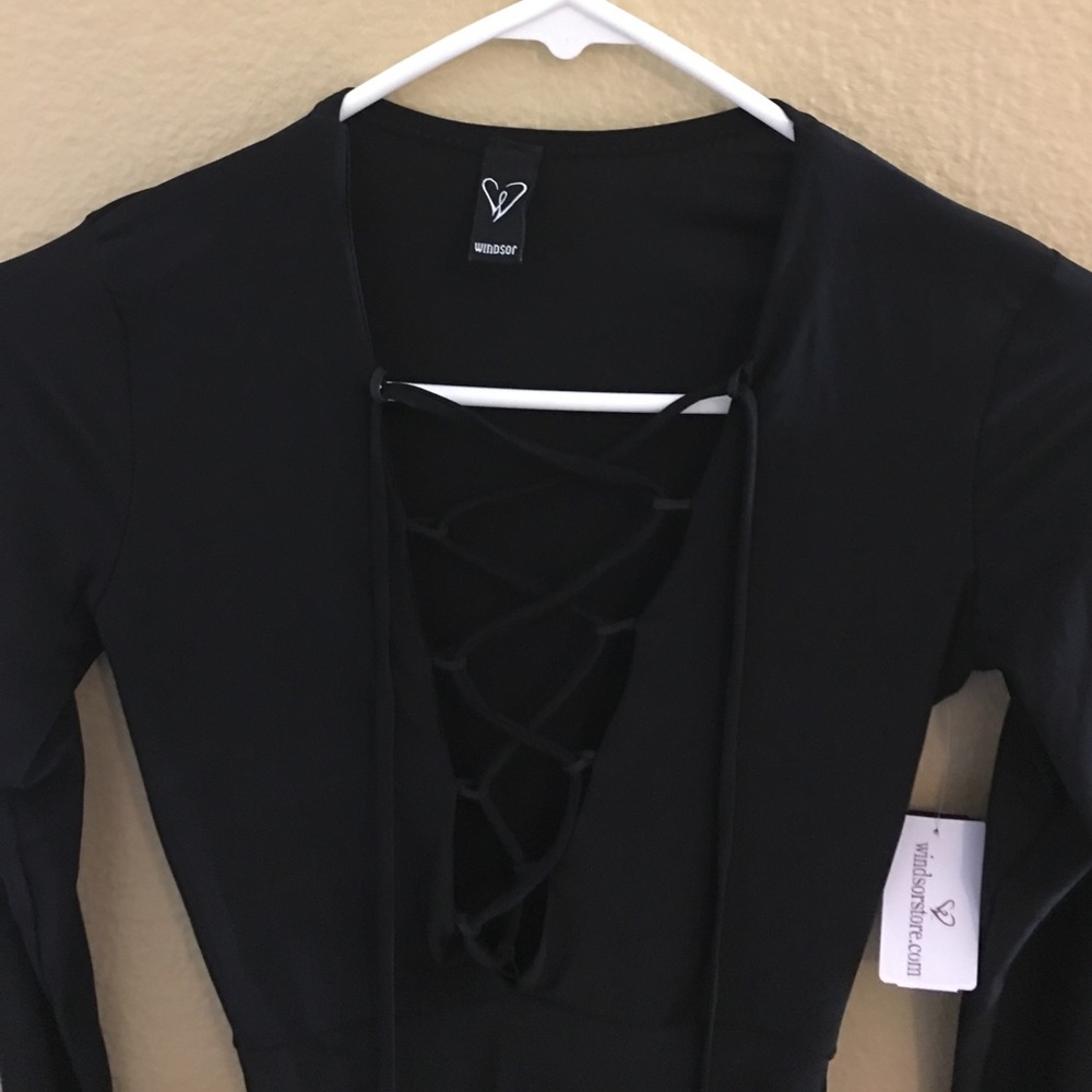 Black tie-up bodysuit