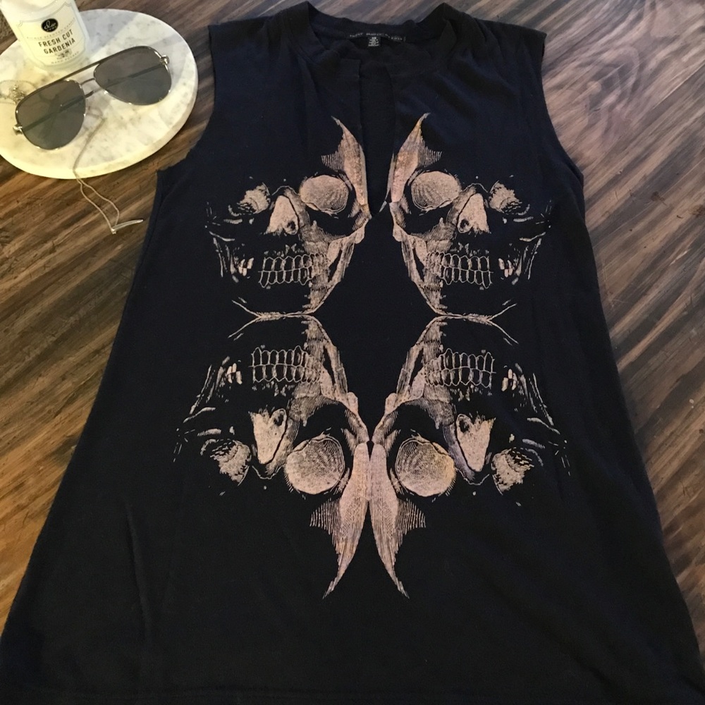 Pink skull muscle tee bro tank