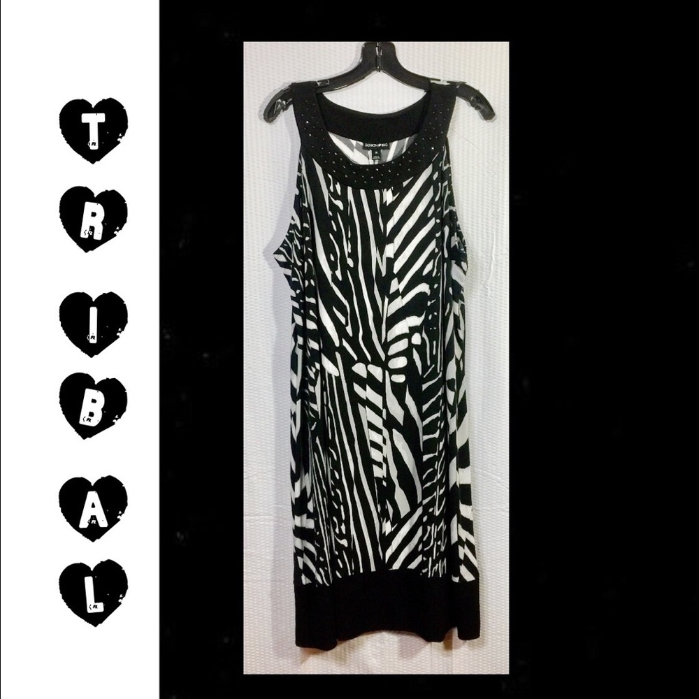 🆕 NWT Tribal Black & White Striped Dress - SZ 1X