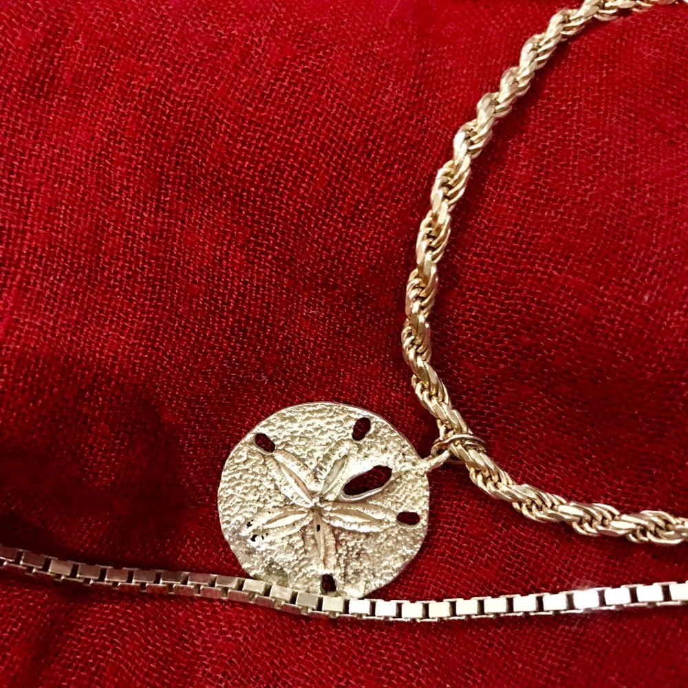 Two Silver Necklaces w Sand Dollar Charm