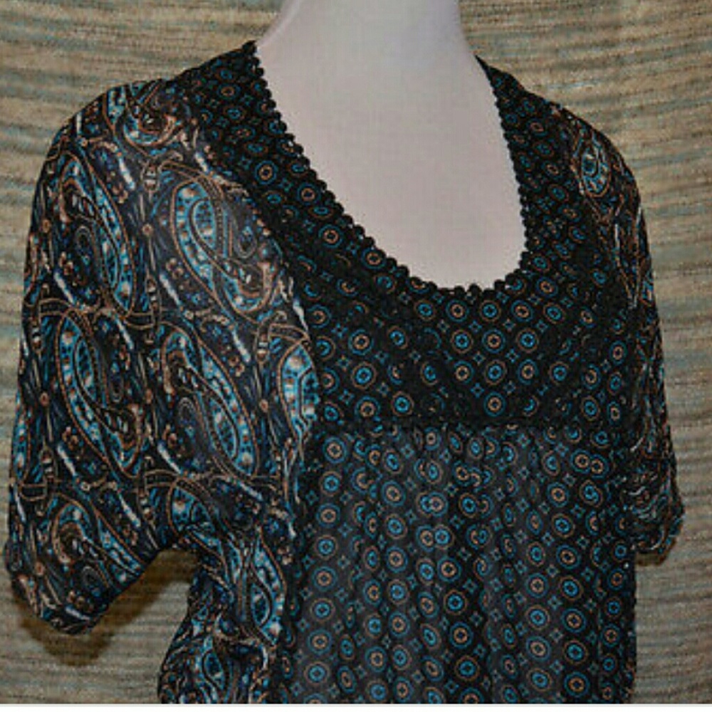 Hippy Festival Blouse Crochet Trim Womans Size S