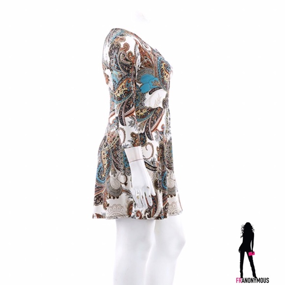 PLUS Ivory/Blue Paisley Print Faux Wrap Dress - Picture 2 of 3