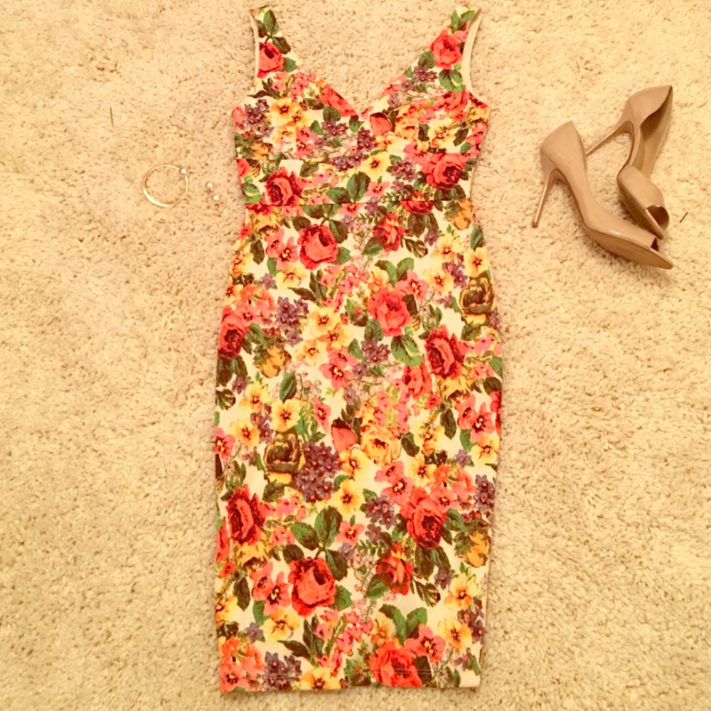 Floral Fitted Midi Dress