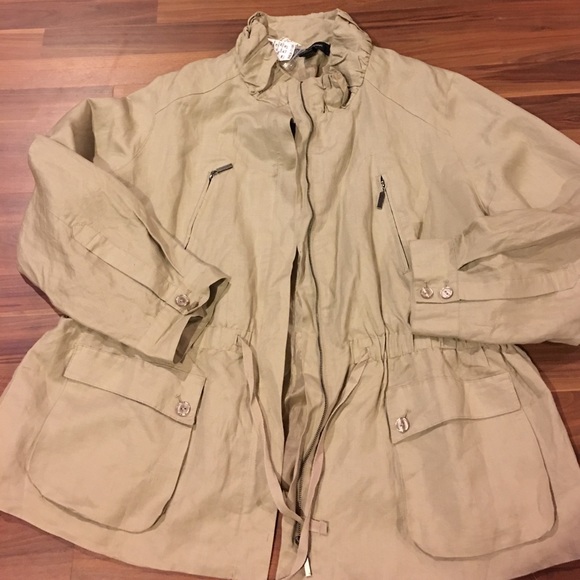 Ashley Stewart Jackets & Blazers - Khaki linen drawstring jacket