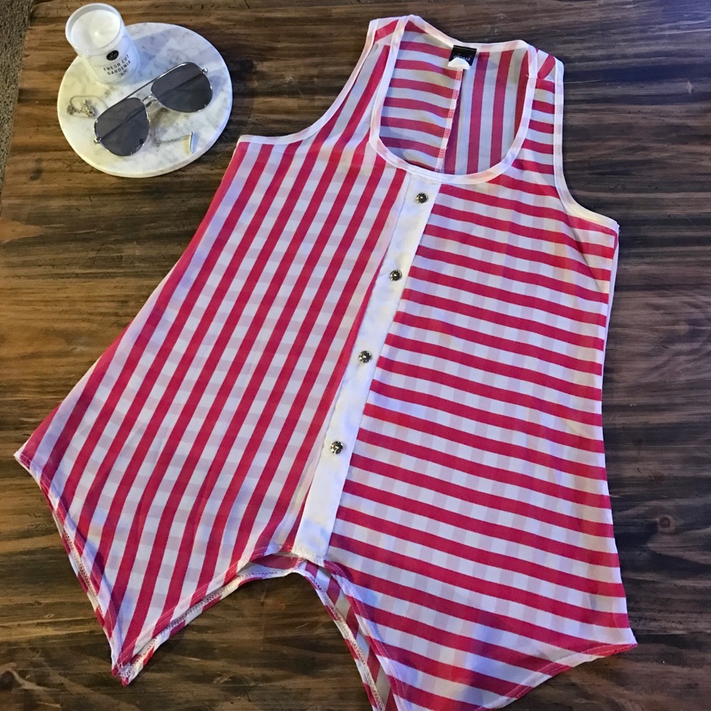 Pink and white striped chiffon blouse