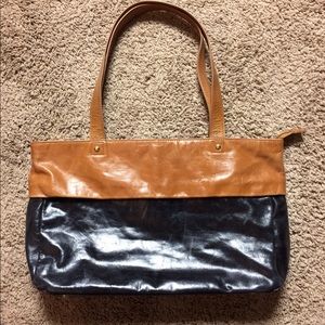 HOBO INTERNATIONAL Lg Black Tan Leather Tote Bag!