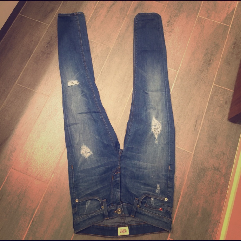 Hudson straight leg slightly skinny ripped jeans