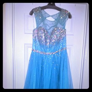 Blue prom dress with rhinestones