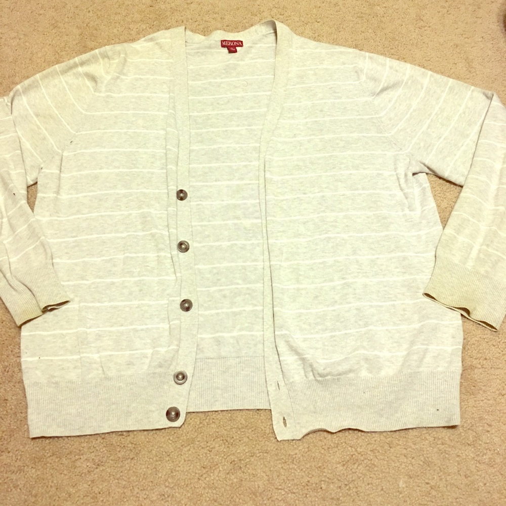 Gray and white striped cardigan