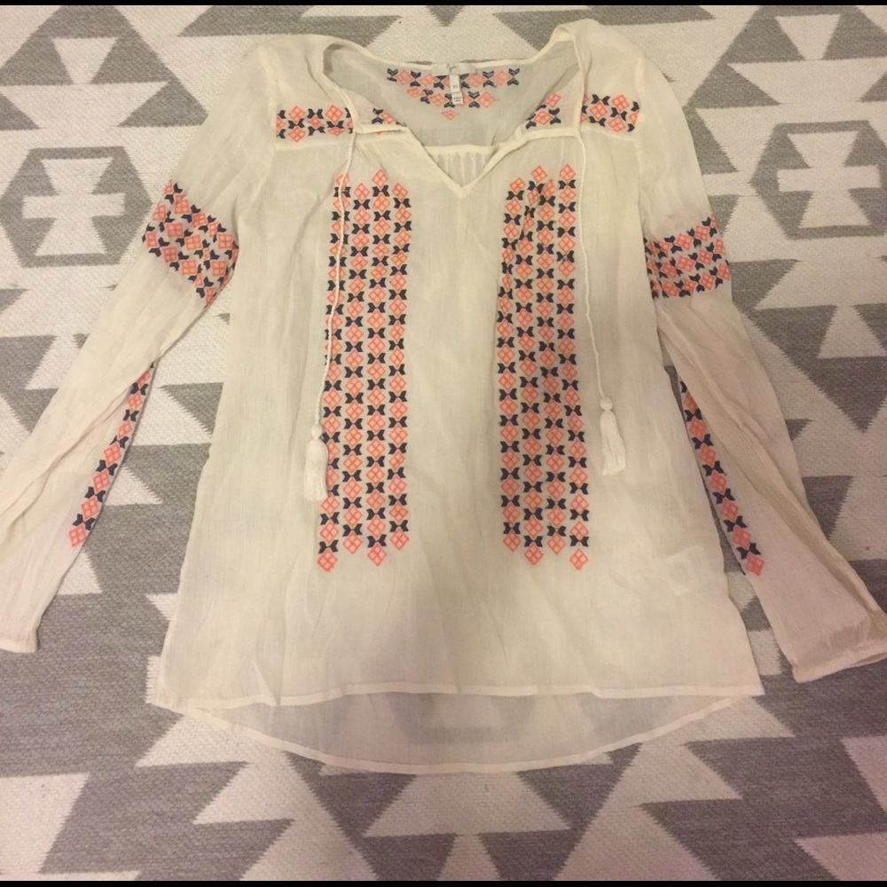 Joie Embroidered Tassel Blouse xs