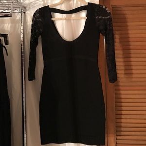 Bebe black lace sleeve bandage dress
