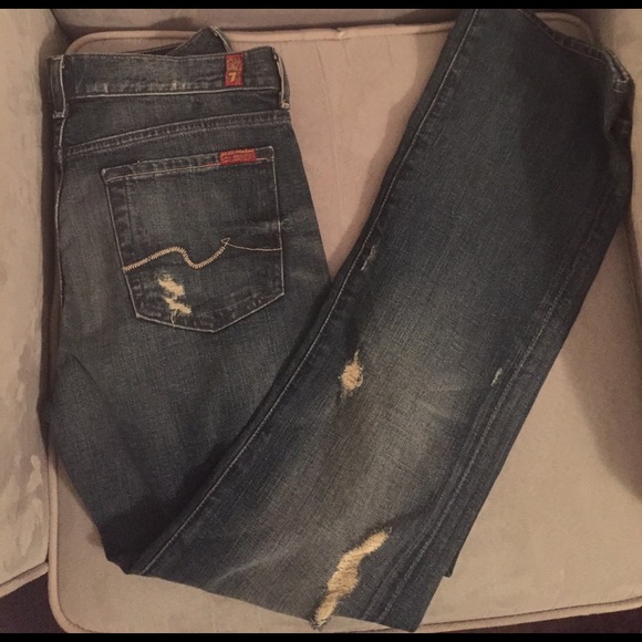 7 for All Mankind distressed bootcut denim - Picture 1 of 3