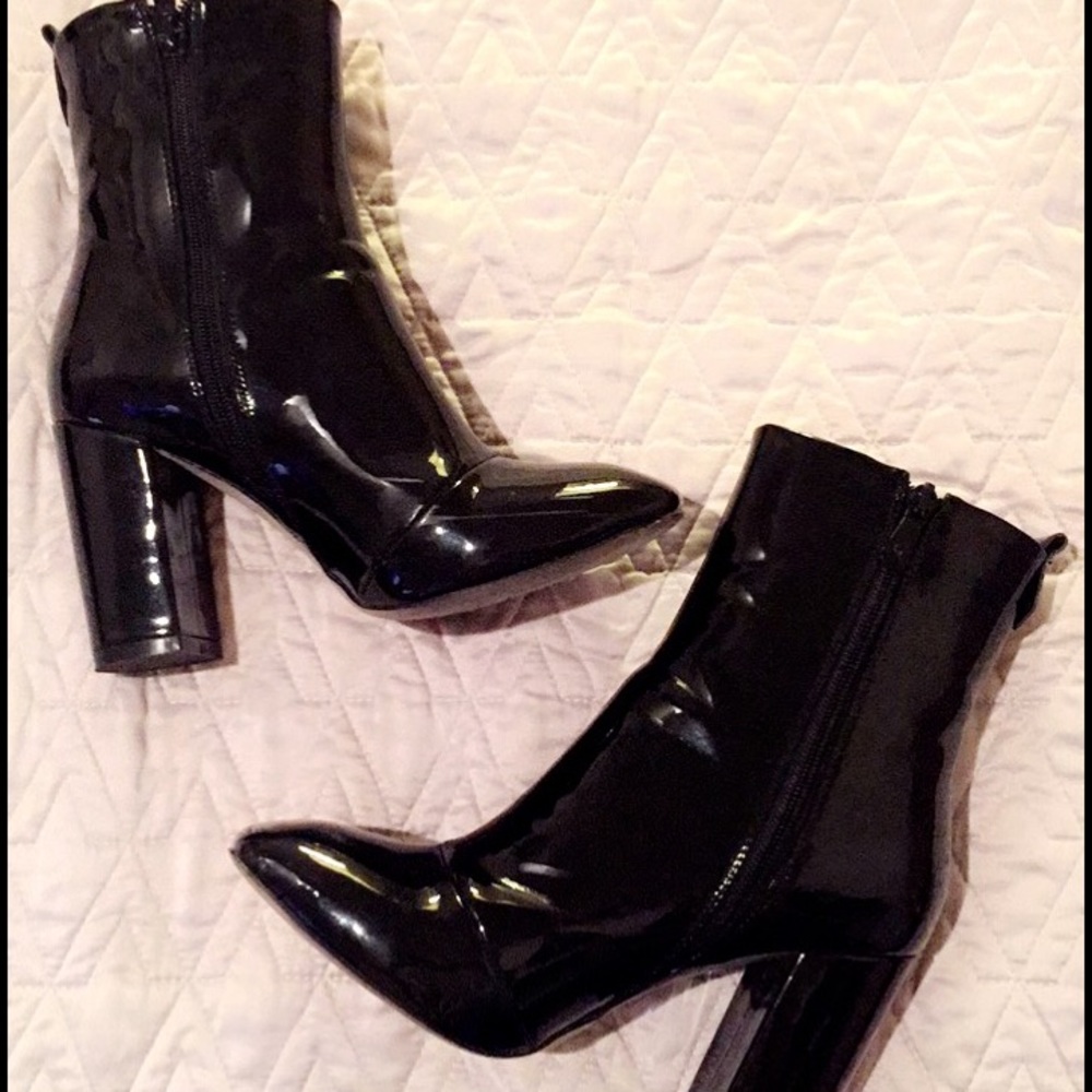 Misguided patent heeled ankle black boots