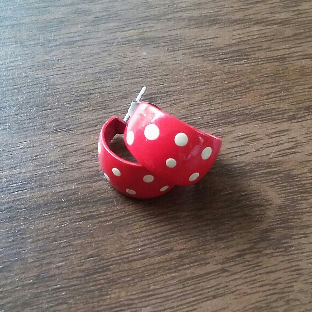 Vintage Red Polka Dot Small Hoop Earrings