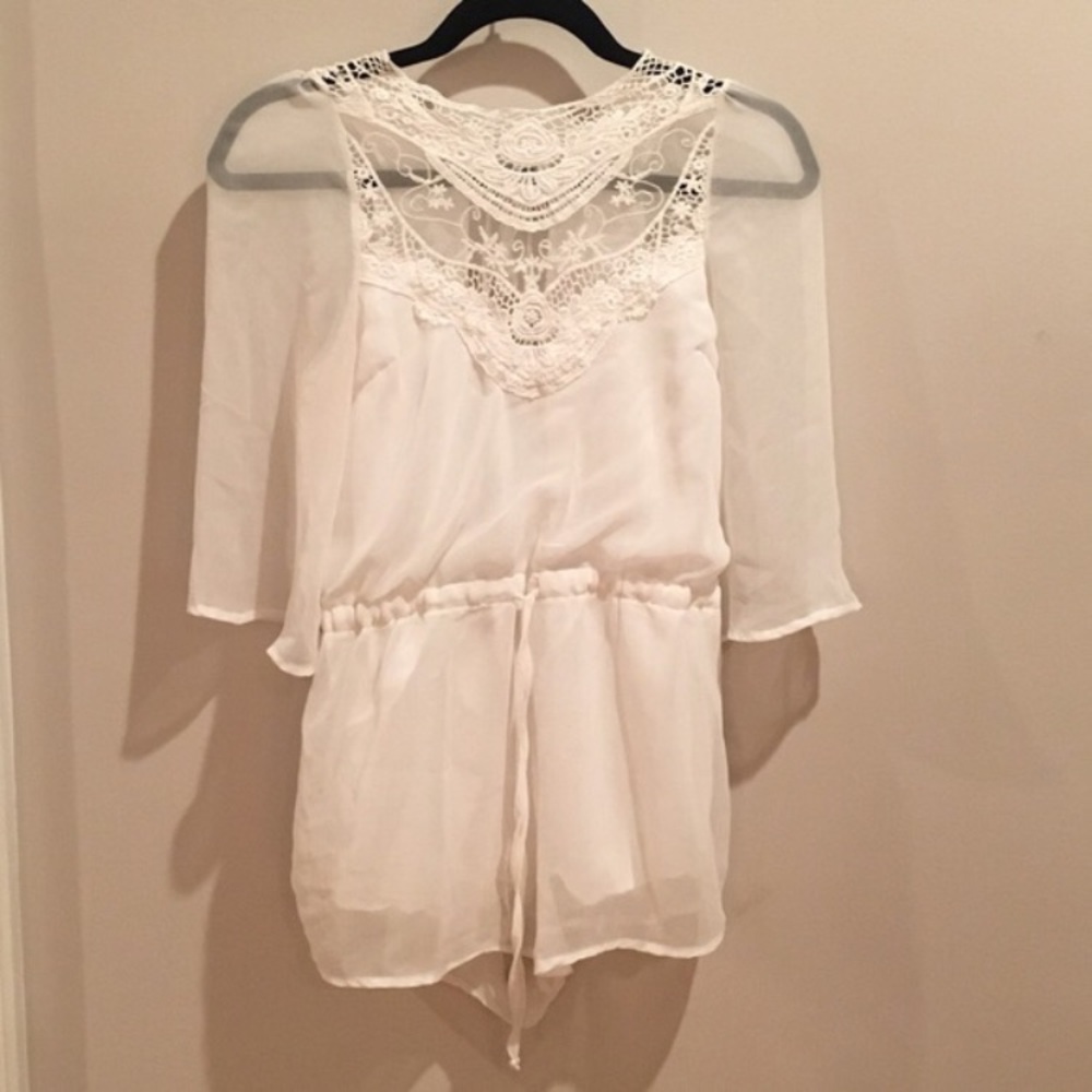 white crochet romper small