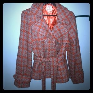 Grey and orange tweed coat