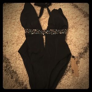Navy Blue cut out bathing suit.