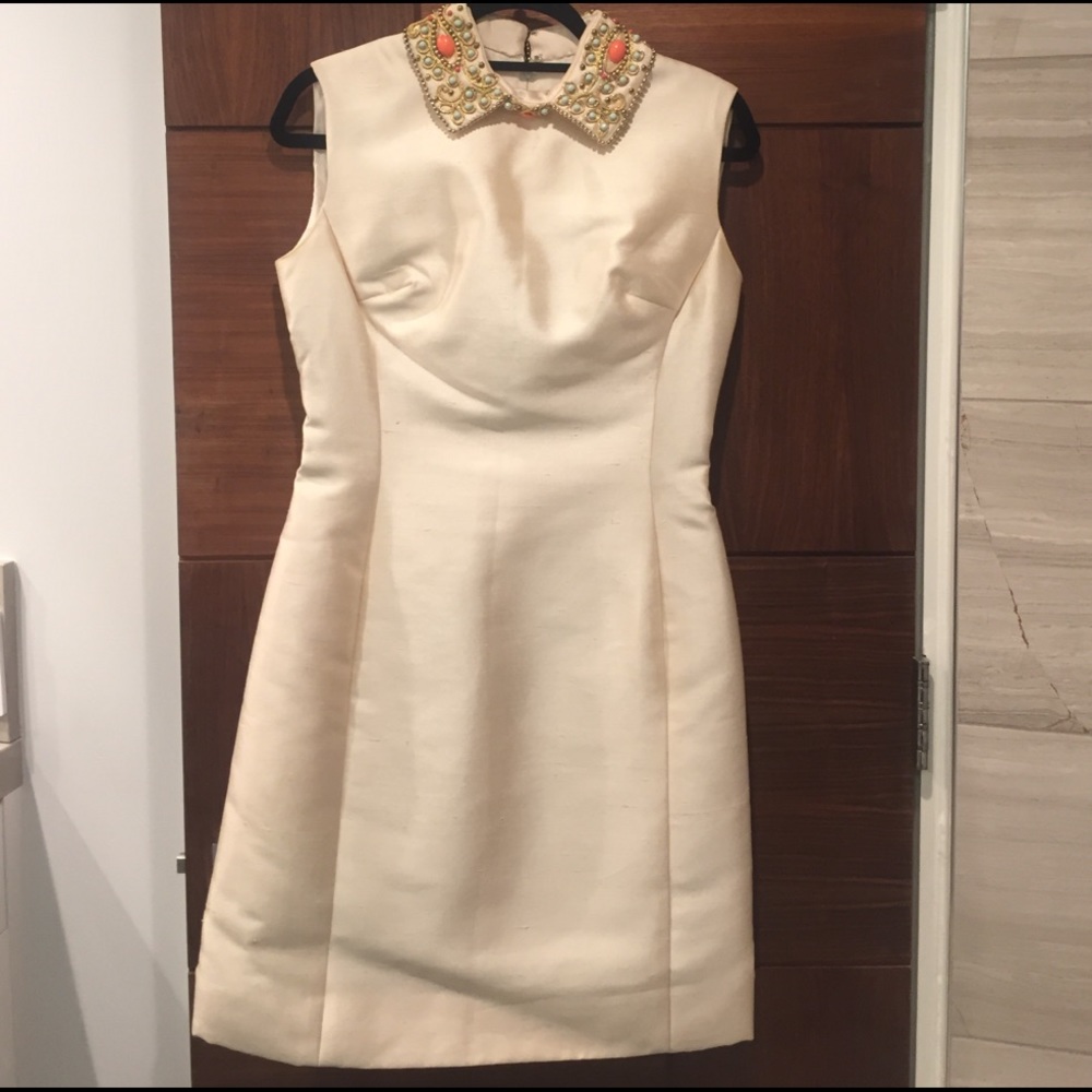 Vintage cream silk dress with beaded collar