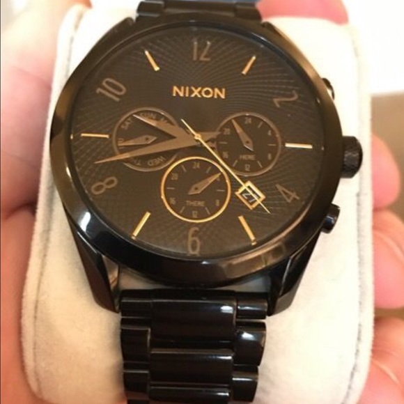 Nixon Black Steel Watch with Rose Gold Tone Hands Nixon black watch