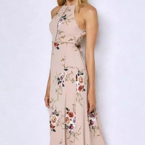Beige floral maxi dress DRC151 - Picture 2 of 4