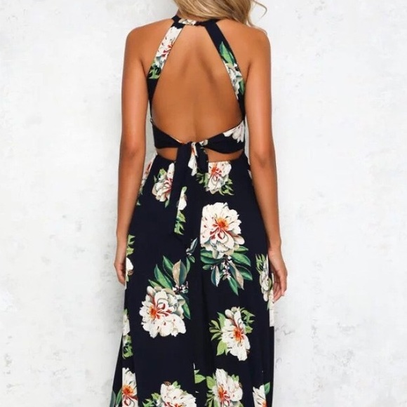 Beige floral maxi dress DRC151 - Picture 3 of 4