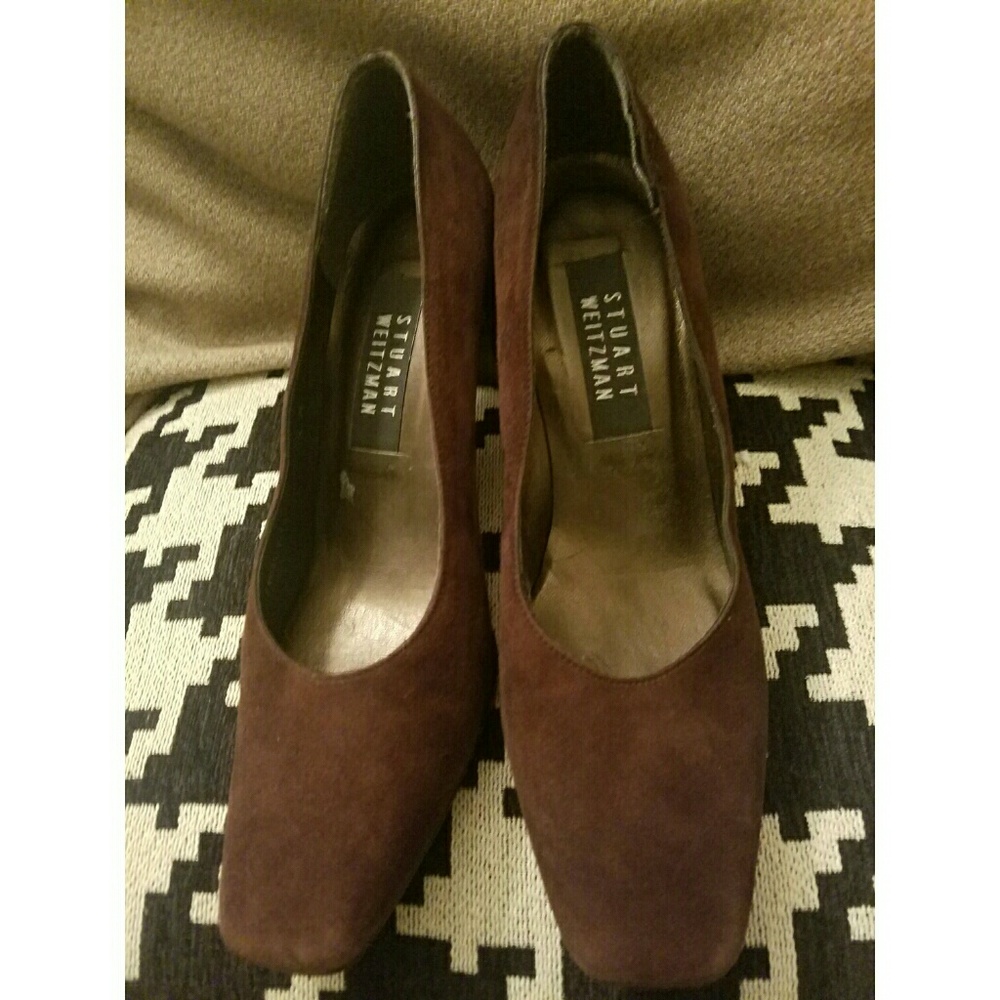 Stuart Weitzman Suede Square Heel Pumps