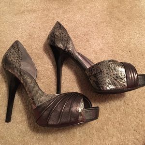 Metallic Snakeskin Peep-toe Pumps