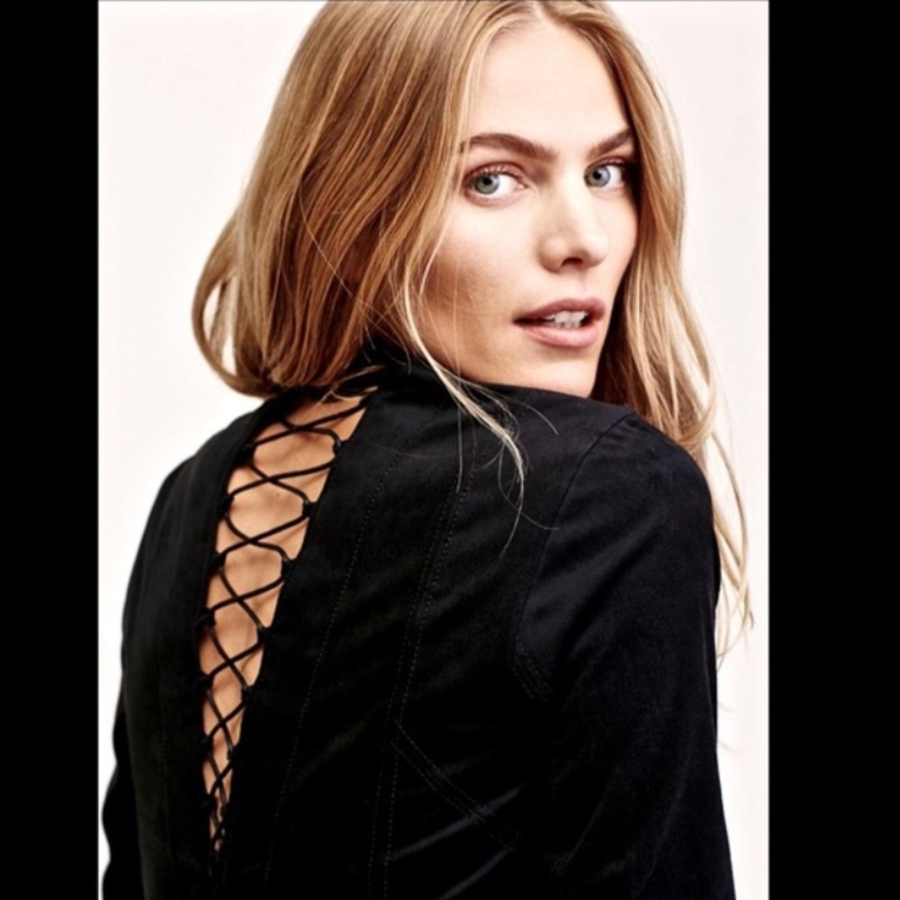 Free people Black vegan suede bare back jacket