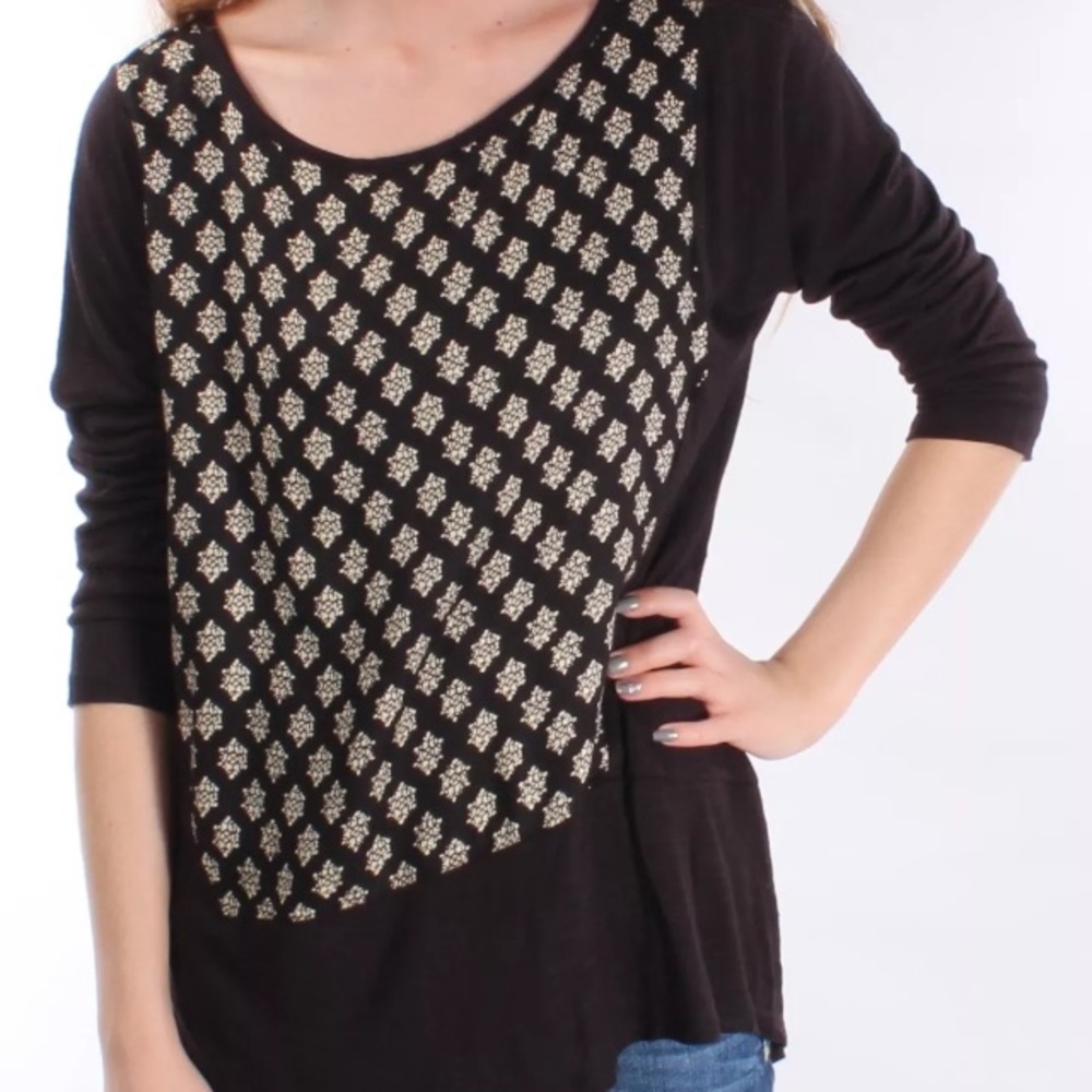 • Lucky Brand • Black 3/4 Sleeve Top Shirt Blouse