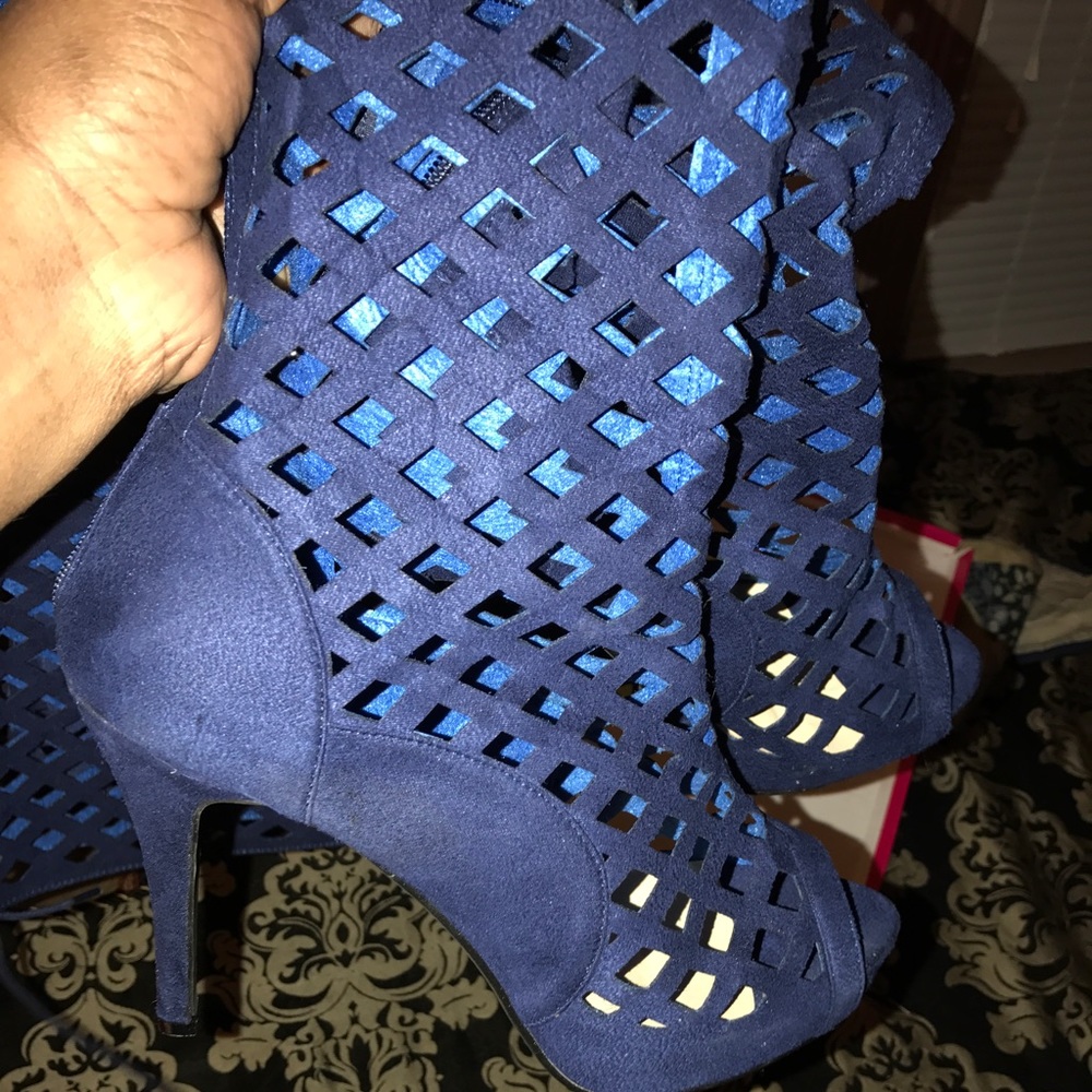 Navy over the knee heels