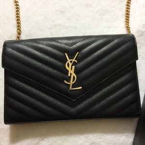 AUTHENTIC YSL ENVELOPE CHAIN LEATHER CROSSBODY BAG