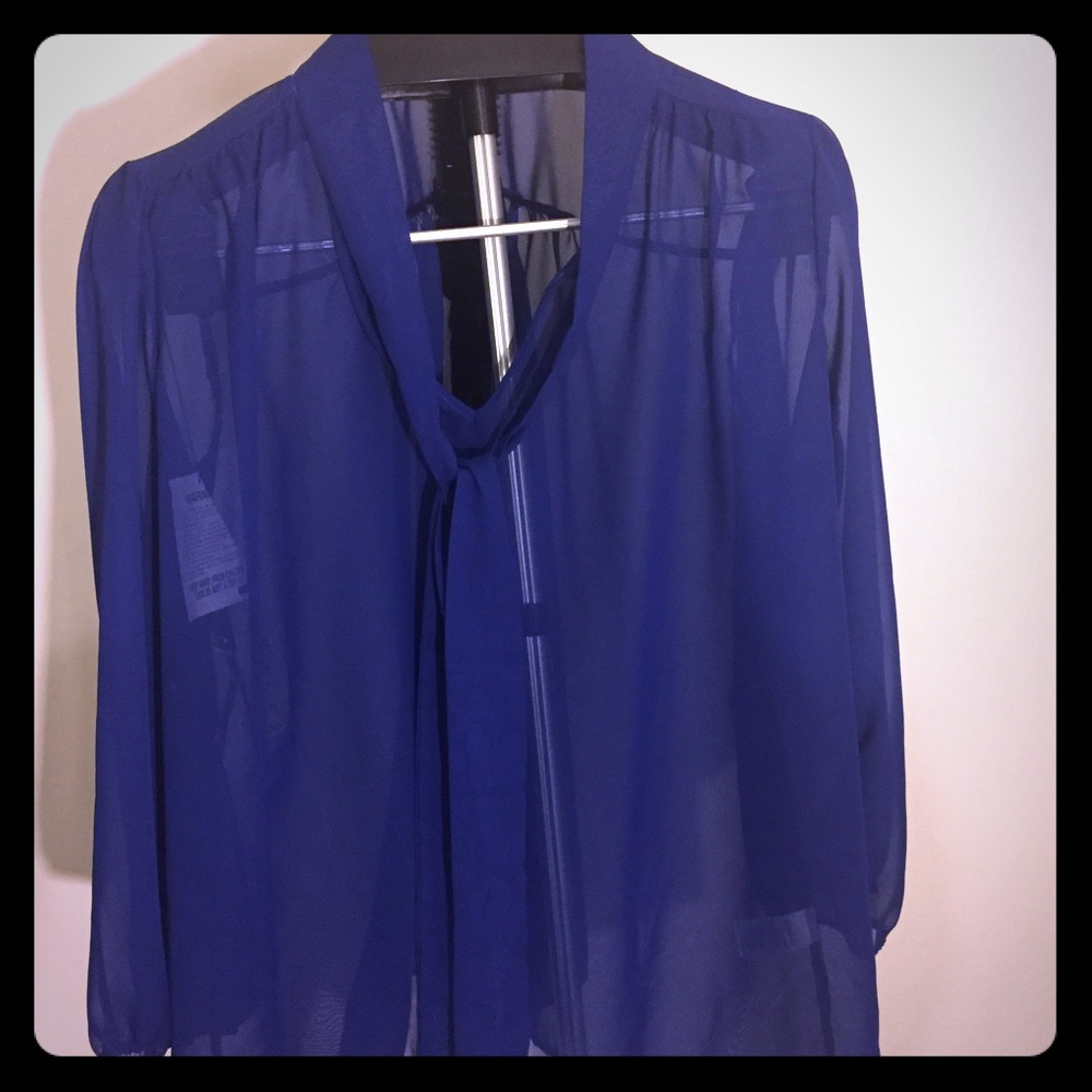 Sheer 3/4 sleeve cobalt blue top