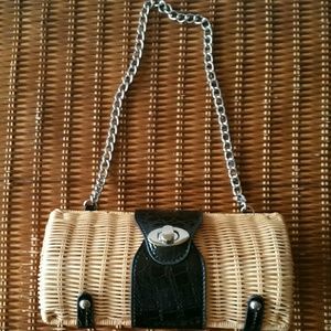 Wicker Purse with Black Detailing