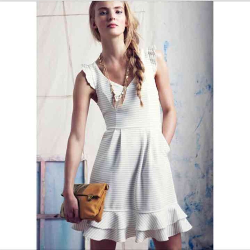 Maeve Ivory Striped Flounced Dress