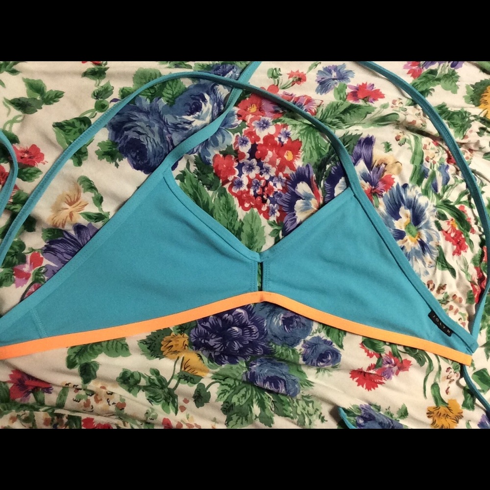 Blue jolyn top with orange trim