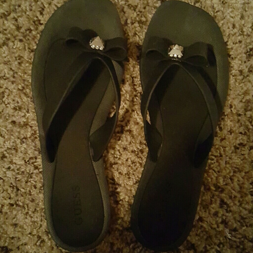 Guess Black Bow Flip Flops
