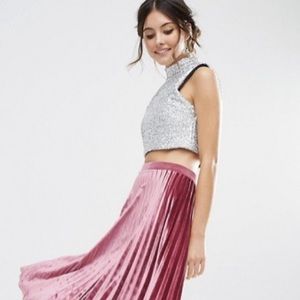 Velvet Pleated Midi Skirt