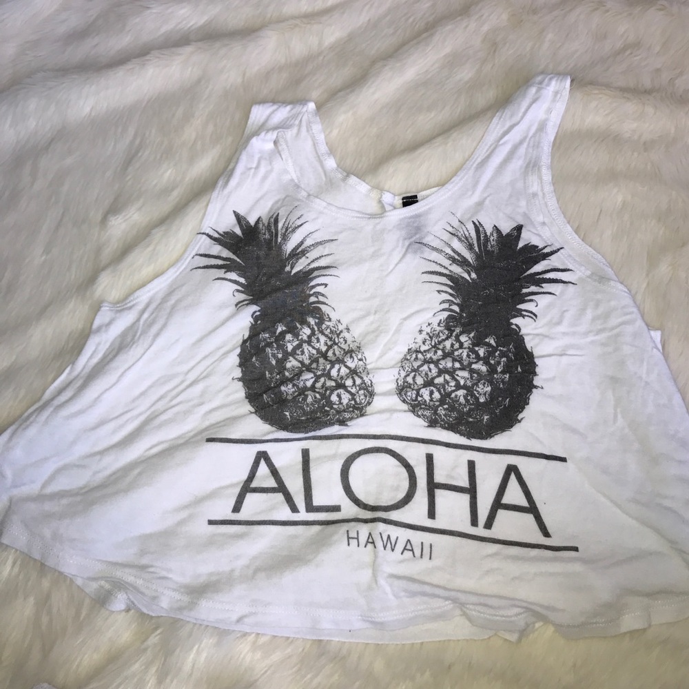 Tillys white crop top with pineapples