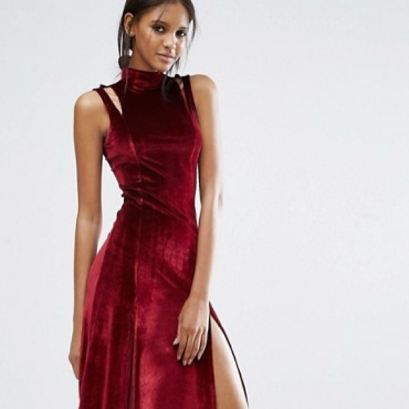 ASOS Dresses & Skirts - Velvet Midi Dress with Splices & Cut Out Shoulder