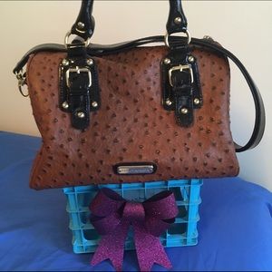 Cognac/ostrich faux leather satchel