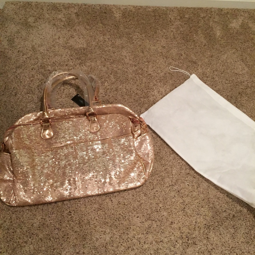 NWT Joan Boyce rose gold sequin purse/ tote
