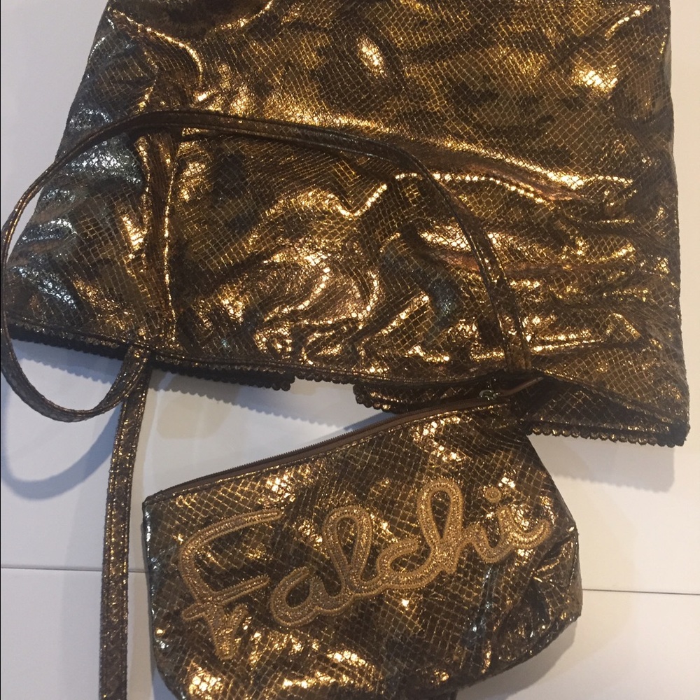Carlos Falchi gold metallic medium tote