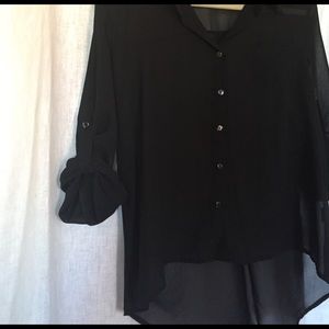 Black sheer button up blouse