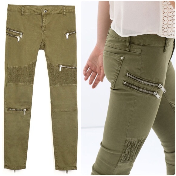 green moto jeans