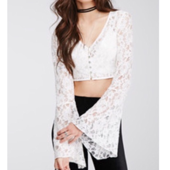 Forever 21 Tops - Nwt lace bell sleeve crop festival hippie top L