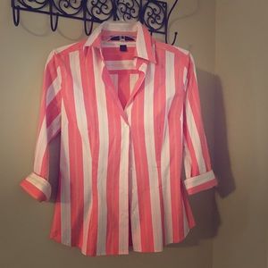 Coral Striped Button-Down Dress Shirt