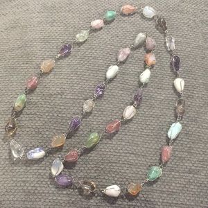 Long Wire-wrapped Multi-Stone Necklace