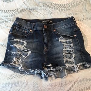 Express destroyed denim jean shorts