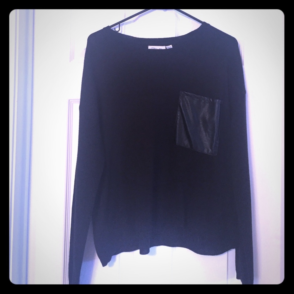 Faux leather pocket sweater