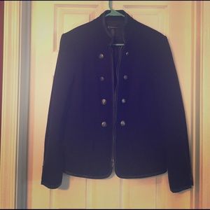INC black faux leather trip military coat